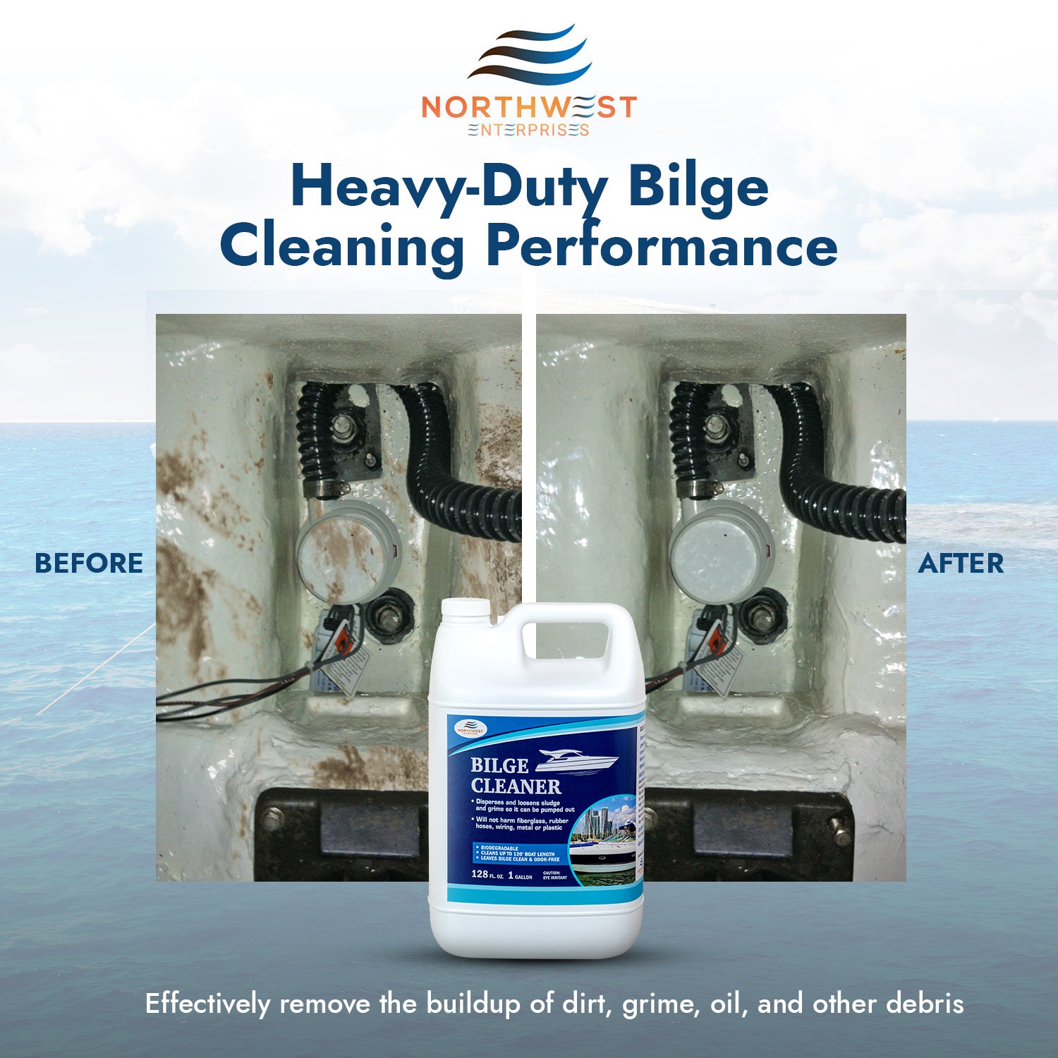 Bilge Cleaner for Boats - Highly Effective Removing Dirt, Grime, Emulsifying Oil, and More. Easy to use, Fast Results