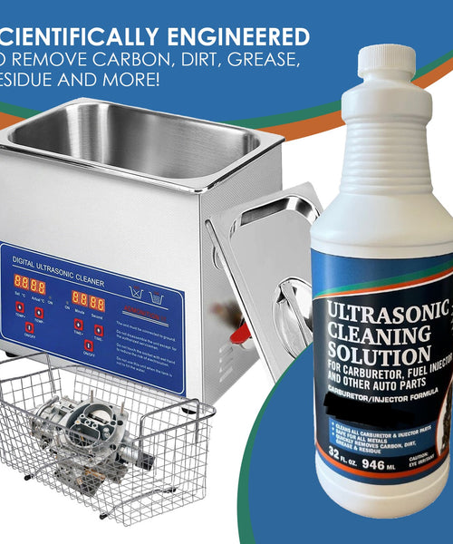 Ultrasonic Cleaner Solution for Carburetors and Engine Parts, Ultrasonic Cleaning Solution and Washing Compound for Ultrasonic and Immersion Washers - Concentrated (32 Ounces)