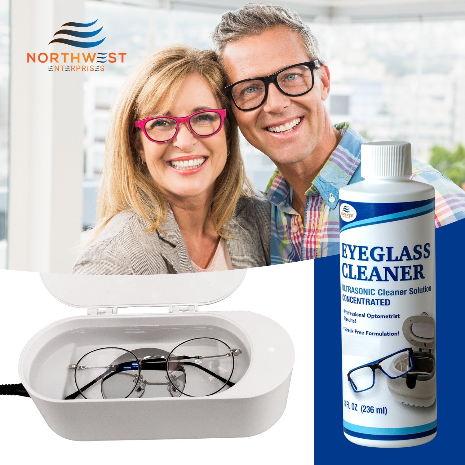 Ultrasonic Eyeglass Cleaner: Ultrasonic Cleaner Solution Concentrate Engineered Specifically as an Ultrasonic Glasses Cleaner  for use in Sonic and Ultrasonic Machines.