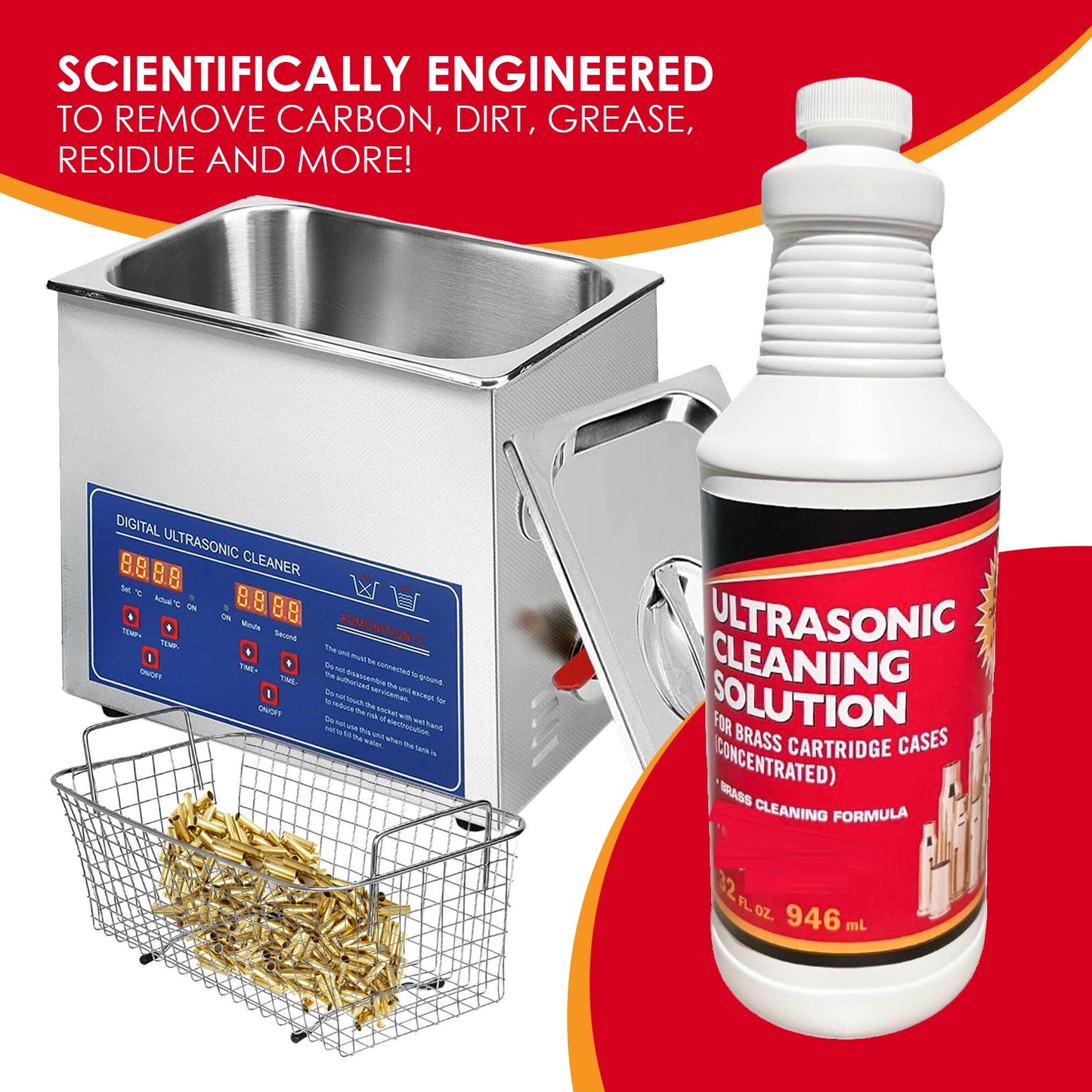 Ultrasonic Cleaner Solution For Gun Brass. Ultrasonic Brass Cleaning Solution Concentrate For Reloading Gun Brass And Brass Ammo Cases.