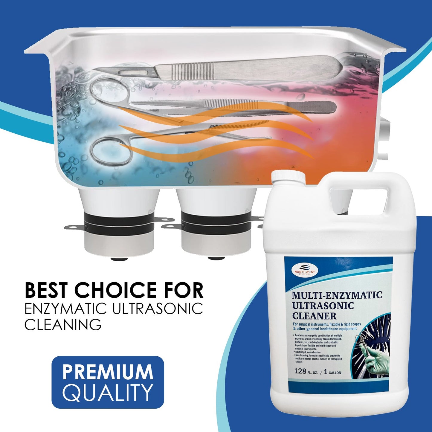Multi-Enzymatic Ultrasonic Cleaner Solution for Professional Instrument and Equipment Reprocessing. Concentrated. One Gallon.