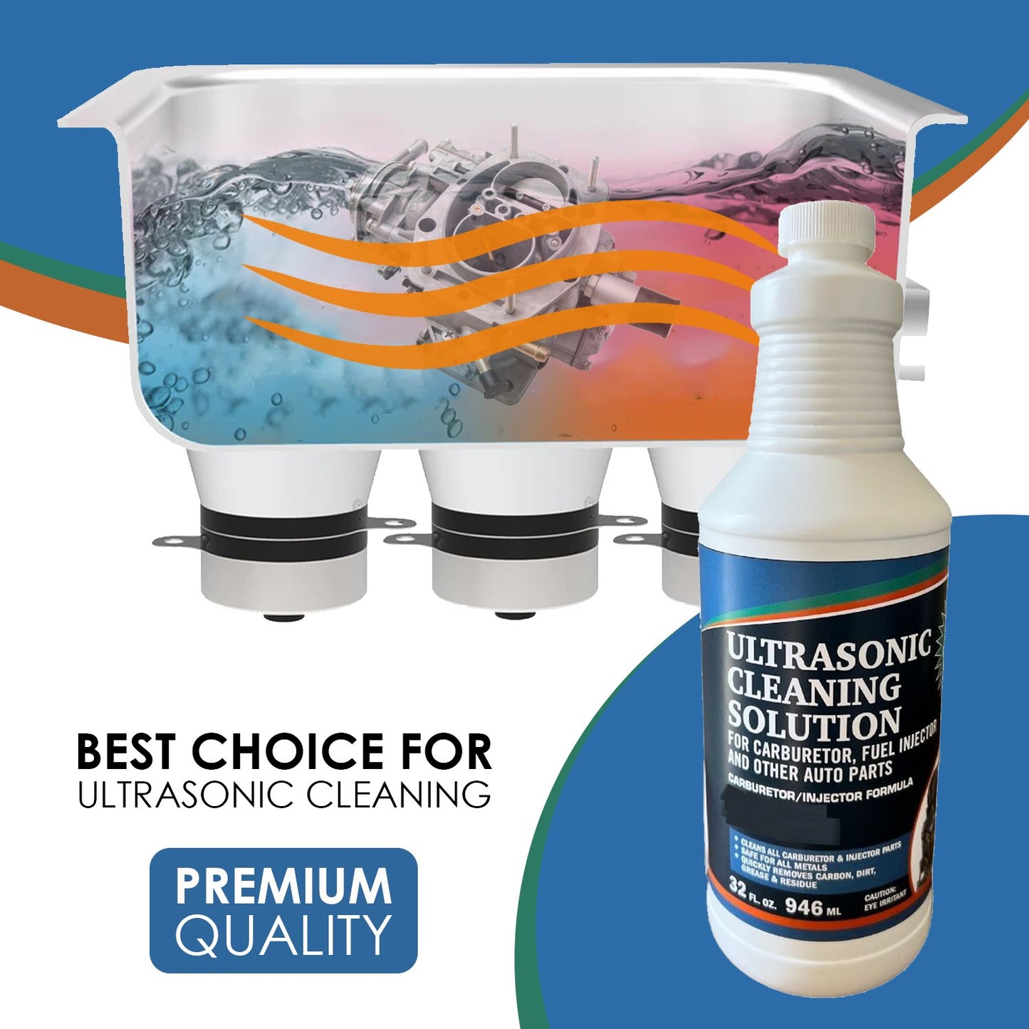 Ultrasonic Cleaner Solution for Carburetors and Engine Parts, Ultrasonic Cleaning Solution and Washing Compound for Ultrasonic and Immersion Washers - Concentrated (32 Ounces)