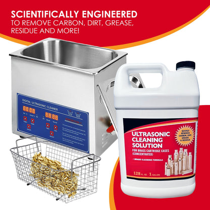 Ultrasonic Cleaner Solution for Gun Brass. Ultrasonic Brass Cleaning Solution Concentrate for Reloading Gun Brass and Brass Ammo Cases. Cleans Inside and Out (1 Gallon)