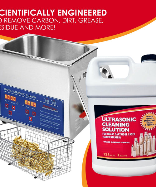 Ultrasonic Cleaner Solution for Gun Brass. Ultrasonic Brass Cleaning Solution Concentrate for Reloading Gun Brass and Brass Ammo Cases. Cleans Inside and Out (1 Gallon)