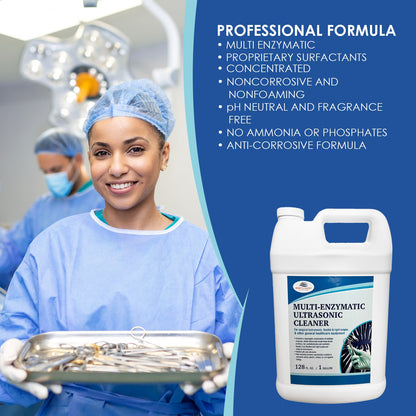 Multi-Enzymatic Ultrasonic Cleaner Solution for Professional Instrument and Equipment Reprocessing. Concentrated. One Gallon.
