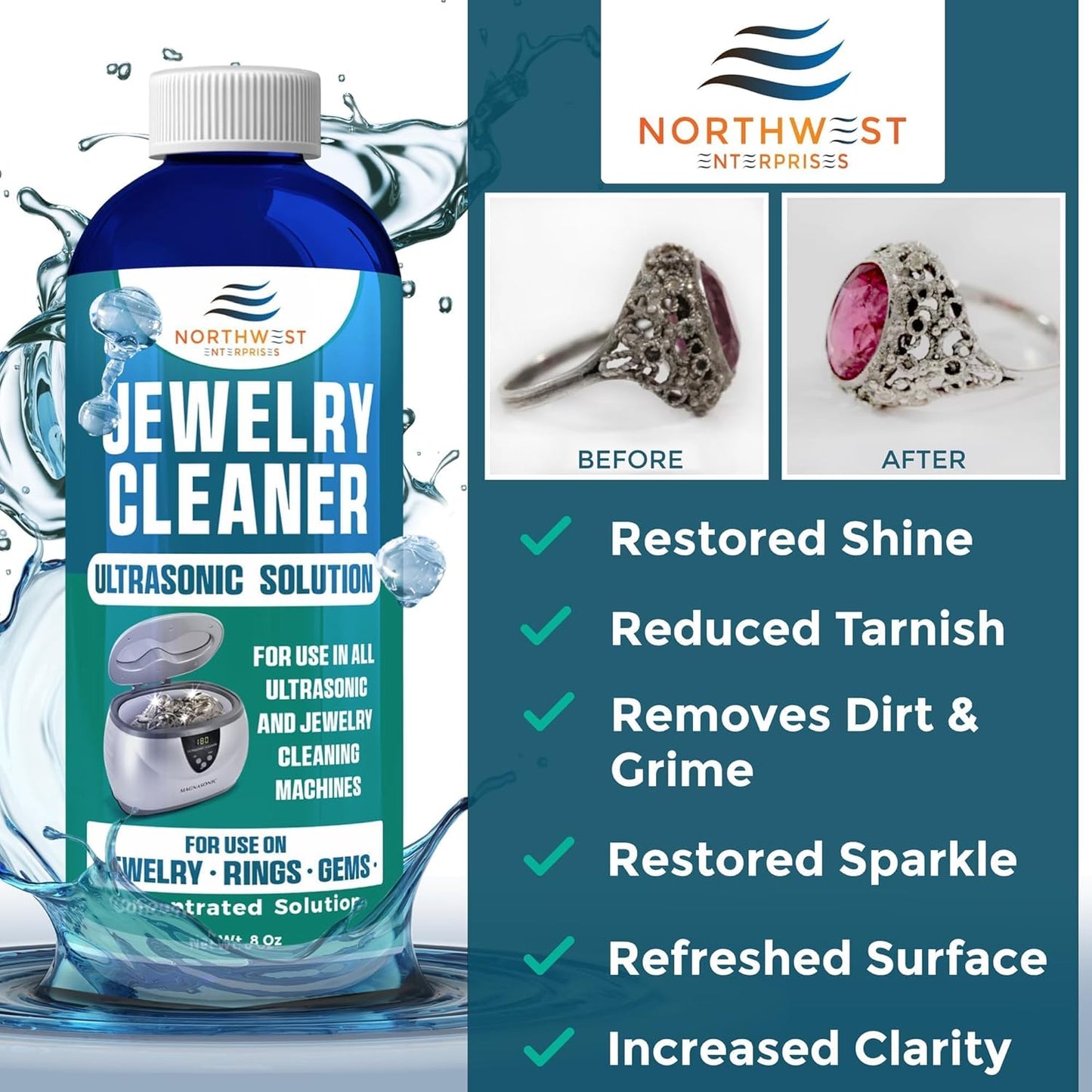 Jewelry Cleaner, Ultrasonic Jewelry Cleaner Solution - The Jewelry Cleaner for Gold, Silver, Platinum Diamonds and Non-Porous Precious and Semi-Precious Jewelry (Pack of 2)