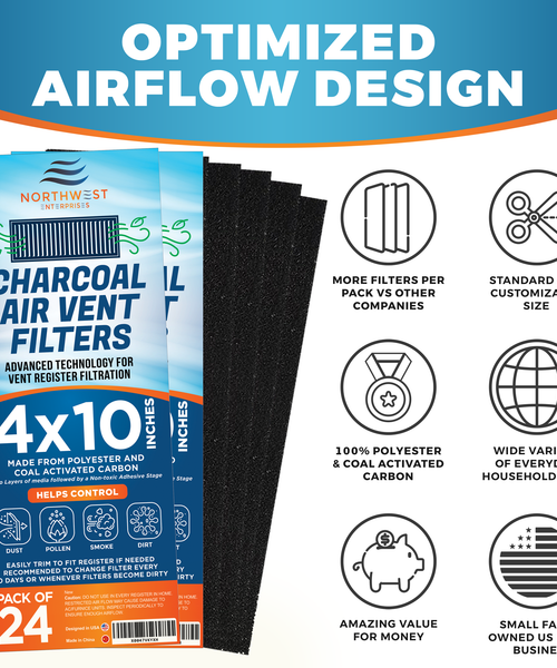 Activated Carbon Air Vent Filters for Home - 4" x 10" Dust Control Activated Charcoal Floor Vent Filters - Air Filter Freshener for Home Vents to Purify Indoor Air and Homes - (24-Pack)