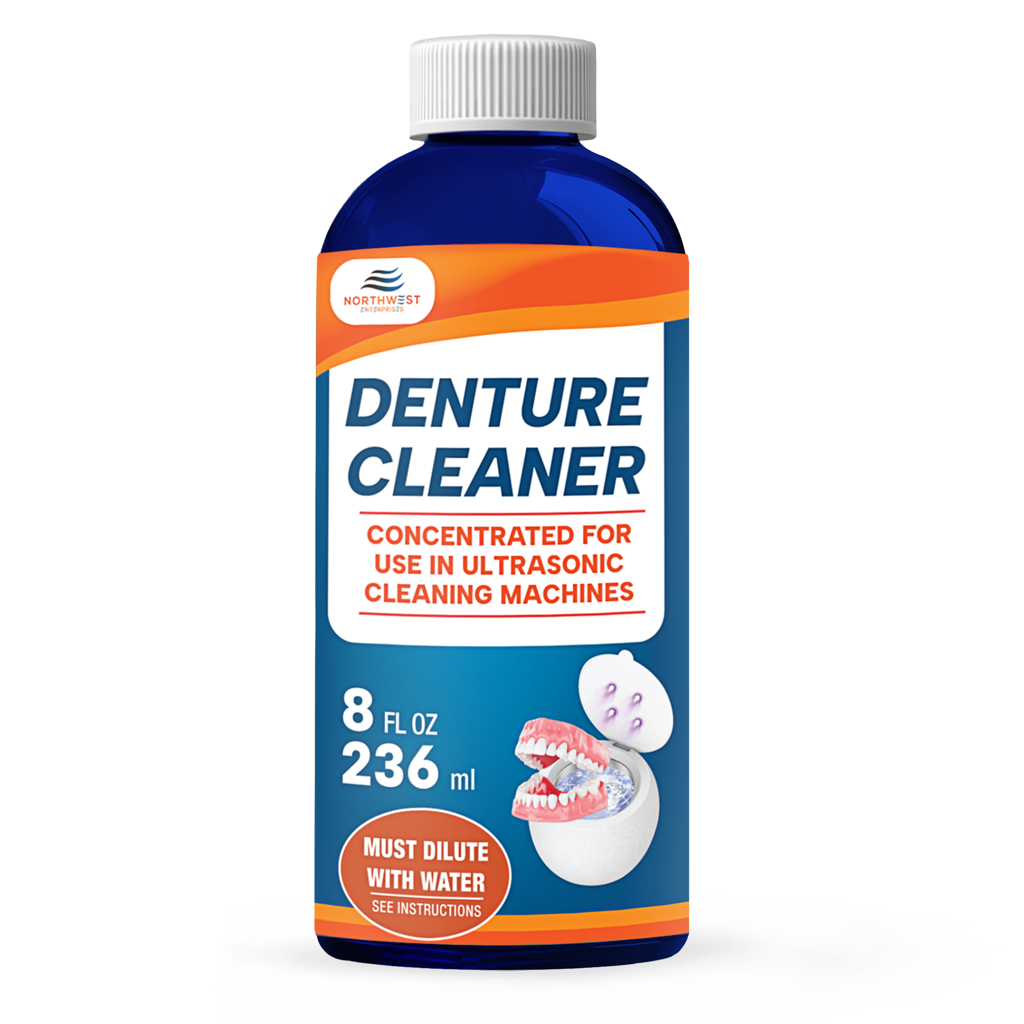 Ultrasonic Denture Cleaner - Denture Cleaner for All Types of Dentures - Denture Cleaning Solution Removes Stains, Plaque, Grime, and Build-up - Works on Retainers, Invisalign, & More (8 Ounce)