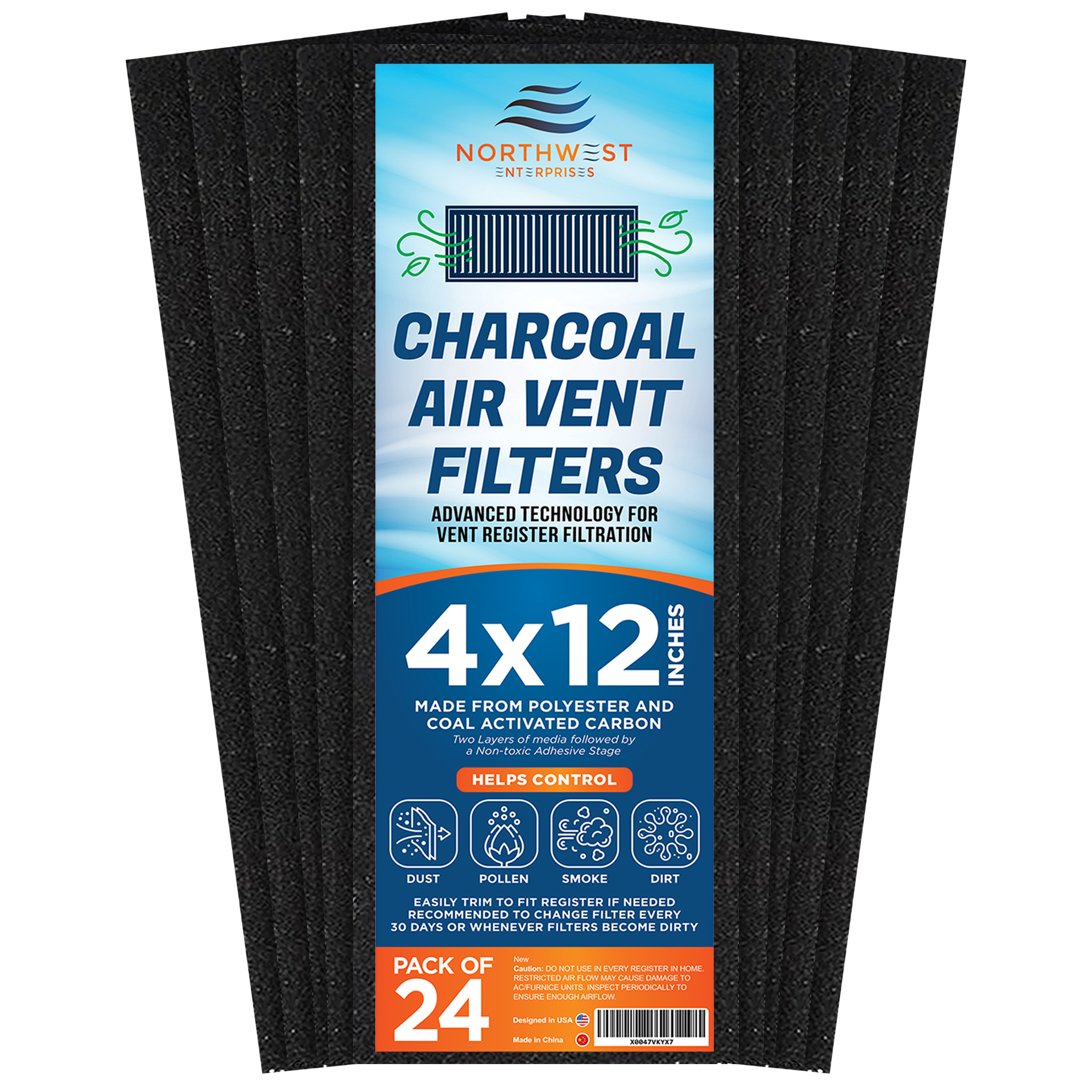 Activated Carbon Air Vent Filters for Home - 4" x 12" Dust Control Activated Charcoal Floor Vent Filters - Air Filter Freshener for Home Vents to Purify Indoor Air and Homes - (24-Pack)