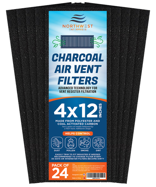 Activated Carbon Air Vent Filters for Home - 4" x 12" Dust Control Activated Charcoal Floor Vent Filters - Air Filter Freshener for Home Vents to Purify Indoor Air and Homes - (24-Pack)