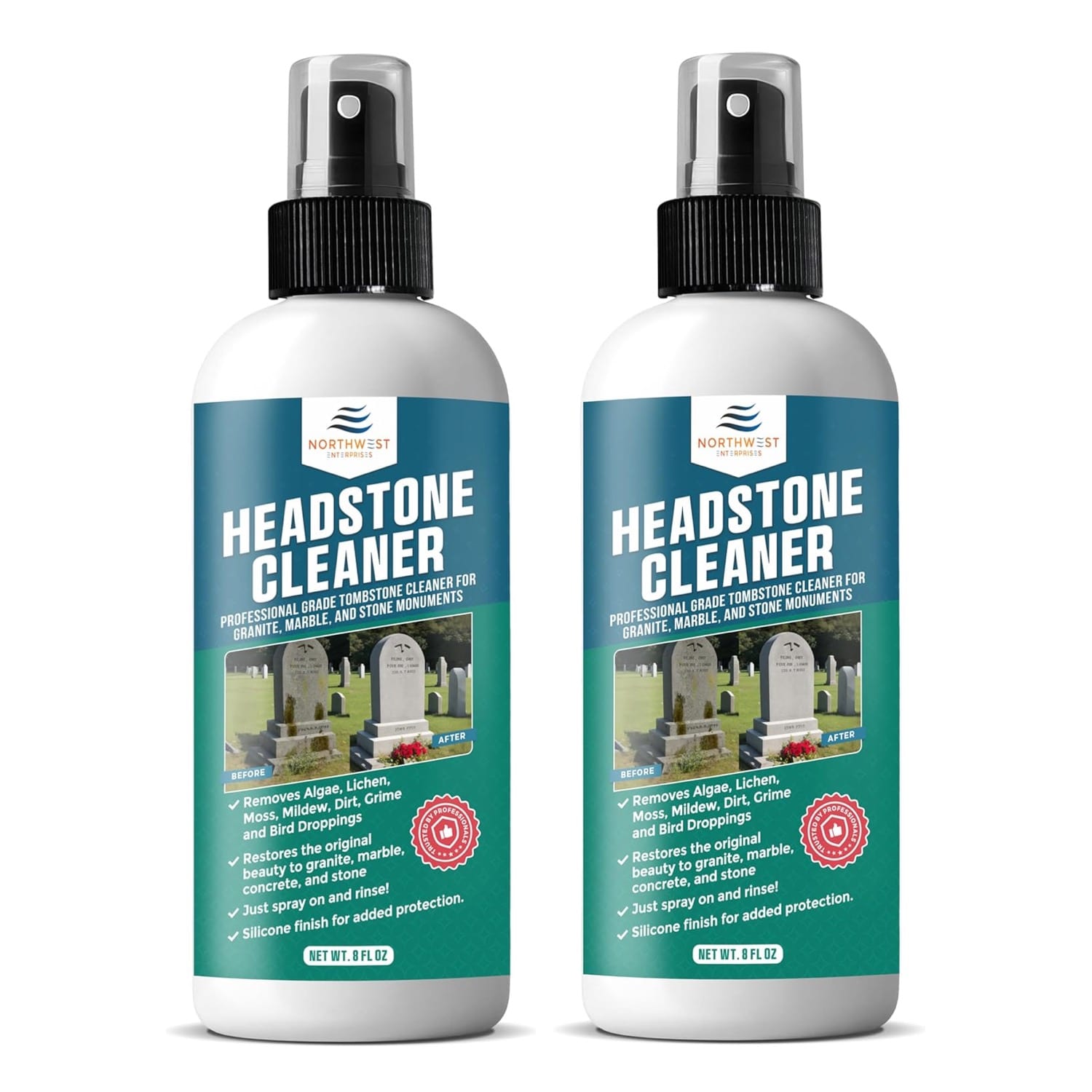 Cemetery Headstone Cleaner for Graves - Tombstone Cleaning Solution Removes Dirt, Moss, and Plant Growth - Restores & Cleans Marble, Granite, Concrete, Slate, Limestone - Protective Finish (16 Fl oz)