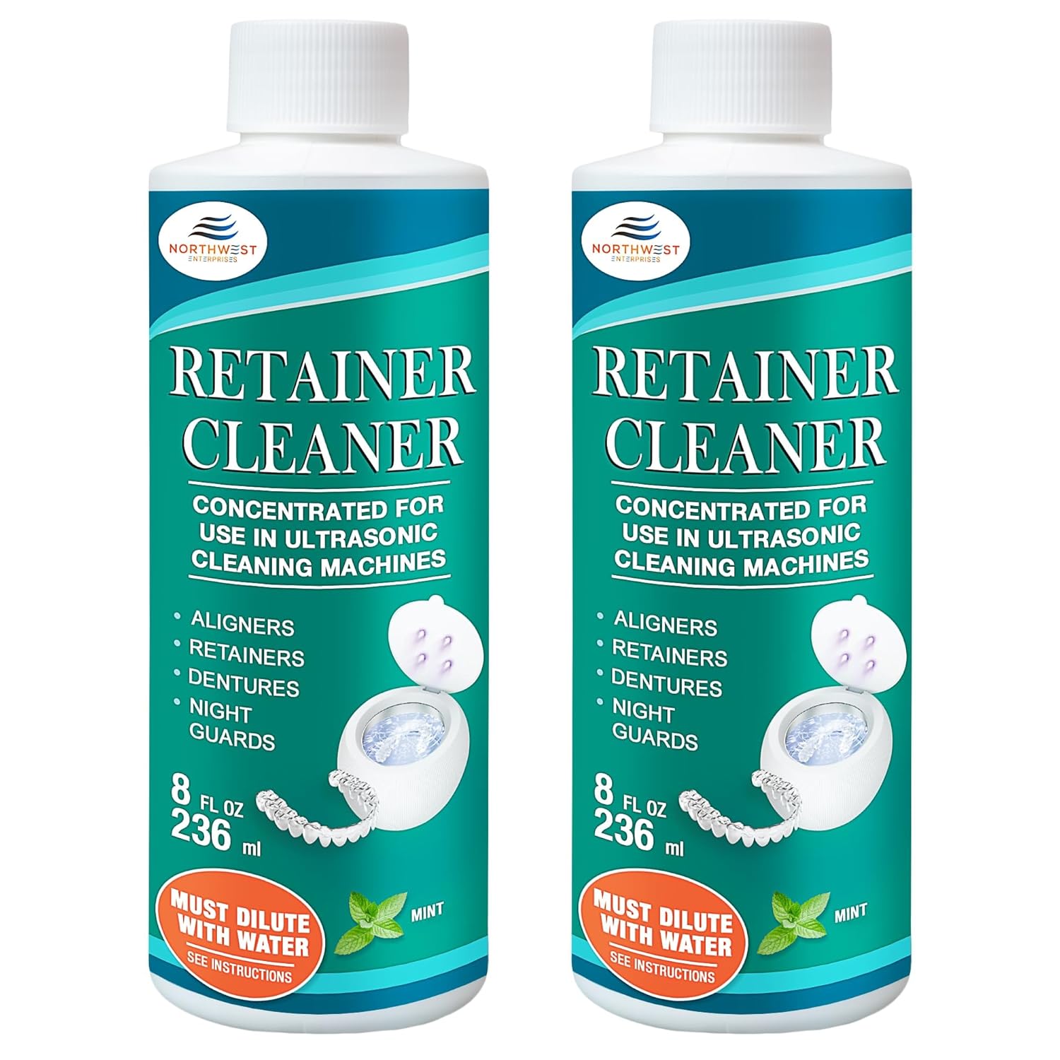 Ultrasonic Retainer Cleaner Solution Concentrate - Ultrasonic Denture Cleaner for Ultrasonic Machines - Cleans Mouthguards, Invisalign, and Nightguards - Updated Formula (16 oz) - Mint