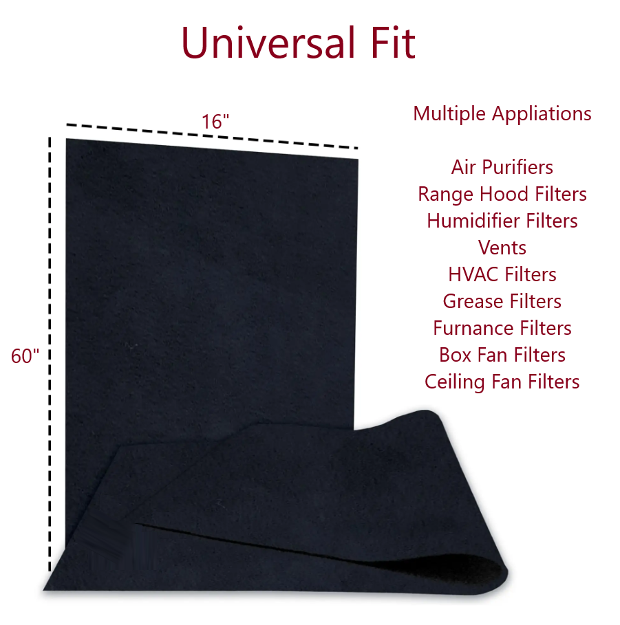 Activated Carbon Air Vent Filters - 16" x 60" Cut to Fit Activated Charcoal Filter - Air Filter Freshener for Home, Business and more