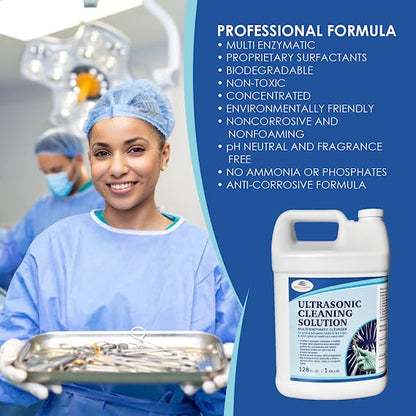Multi-Enzymatic Ultrasonic Cleaner Solution For Professional Instrument And Equipment Reprocessing. Concentrated. One Gallon.